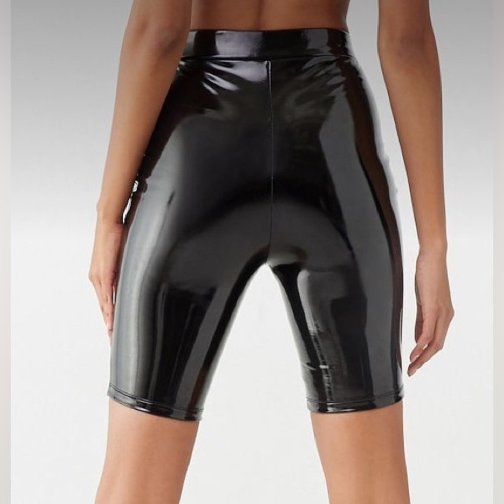 Faux patent leather biker shorts